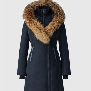 Mackage Black Puffer Coat with Brown Fur Trim